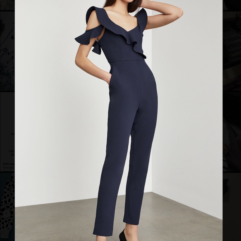 Bcbg Maxazria Navy Ruffle Jumpsuit S